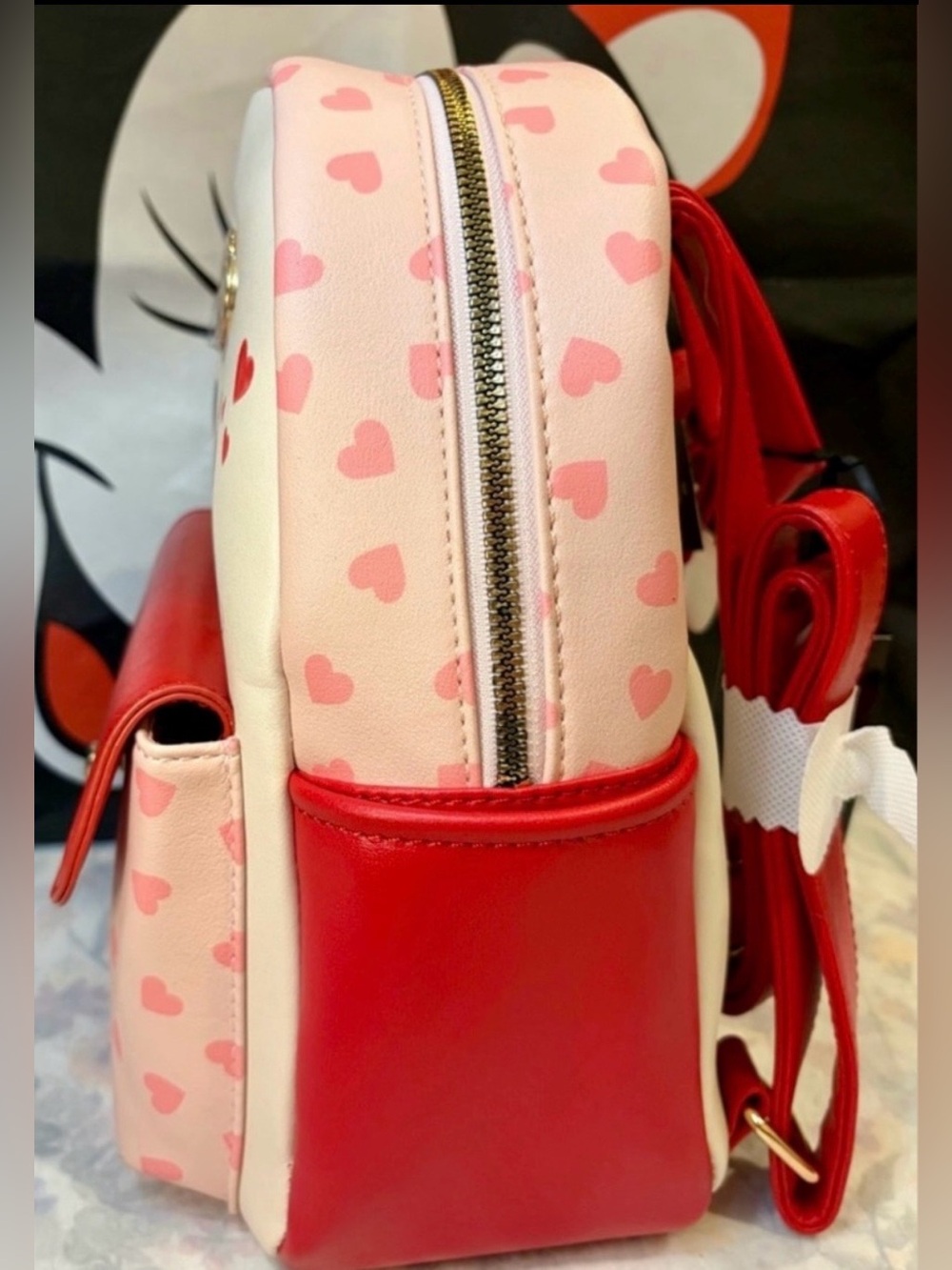 NWT DISNEY Kids Minnie & Mickey Heart Print Mini Backpack in Pink & Red - Picture 4 of 5
